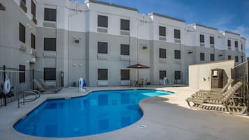 Outdoor pool, pool umbrellas, pool loungers