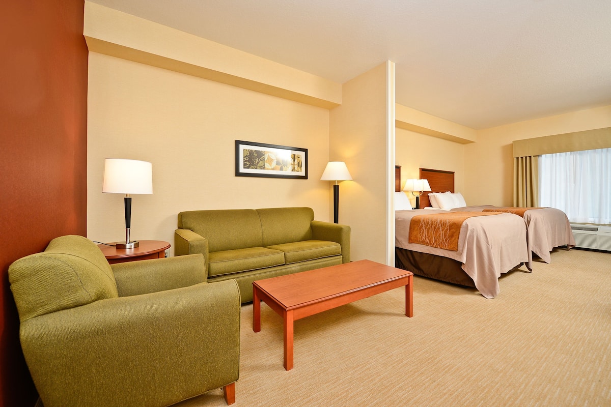 suite, multiple beds, non smoking | pillow-top beds, desk, laptop workspace, iron/ironing board