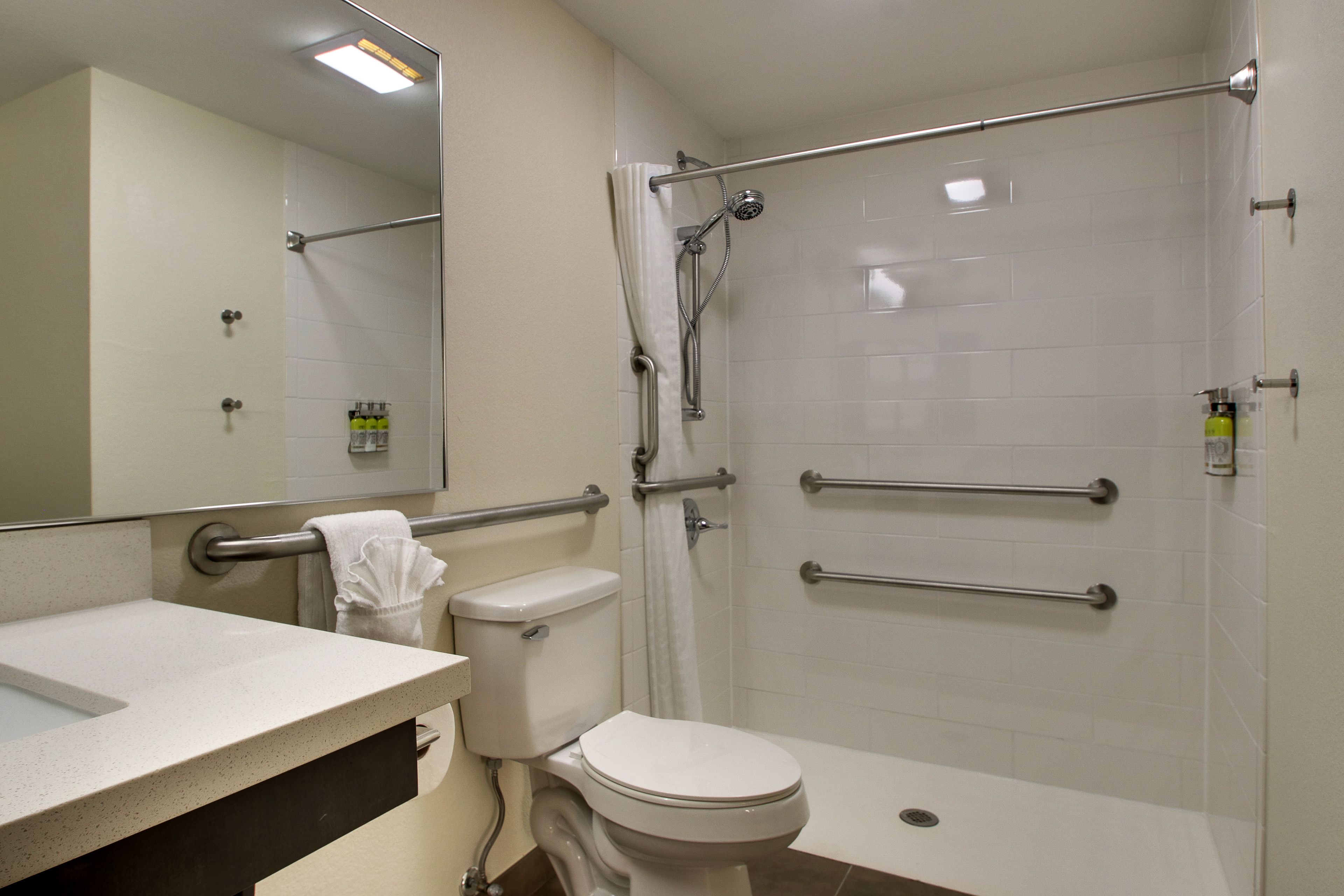 suite, 1 bedroom, accessible (hearing, mobility) | bathroom | combined shower/bathtub, hair dryer, towels