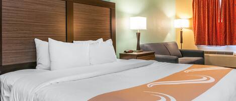 Premium bedding, desk, blackout drapes, iron/ironing board