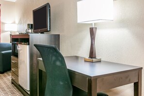 Premium bedding, desk, blackout drapes, iron/ironing board