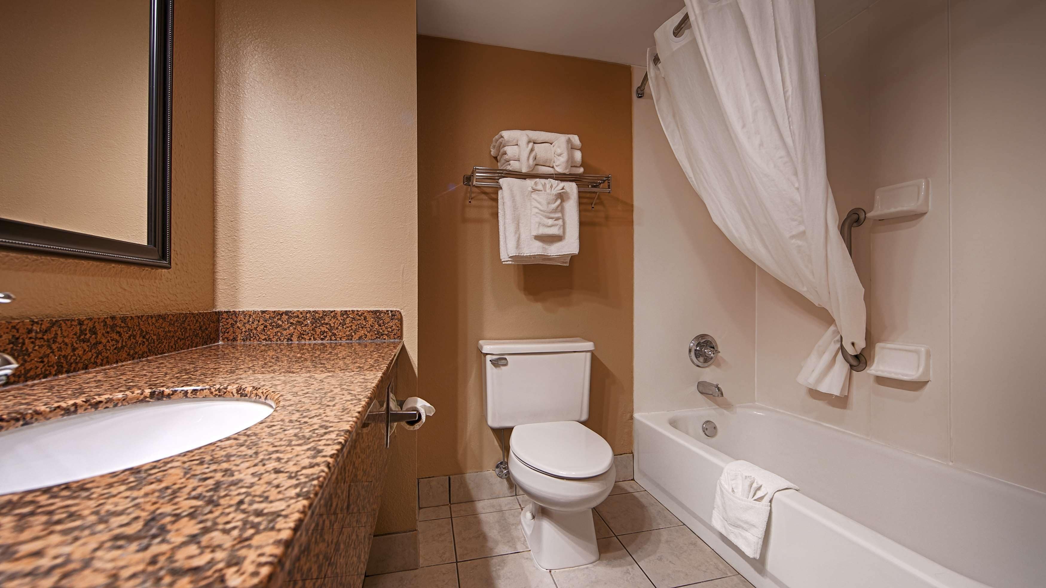 standard room, 1 king bed, non smoking, jetted tub | bathroom | combined shower/bathtub, free toiletries, hair dryer, towels