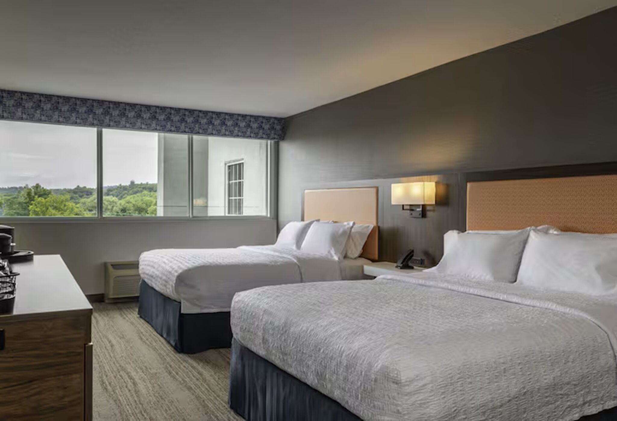 Premium bedding, pillowtop beds, desk, laptop workspace
