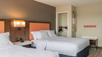 Premium bedding, pillowtop beds, desk, laptop workspace
