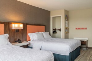 Premium bedding, pillowtop beds, desk, laptop workspace
