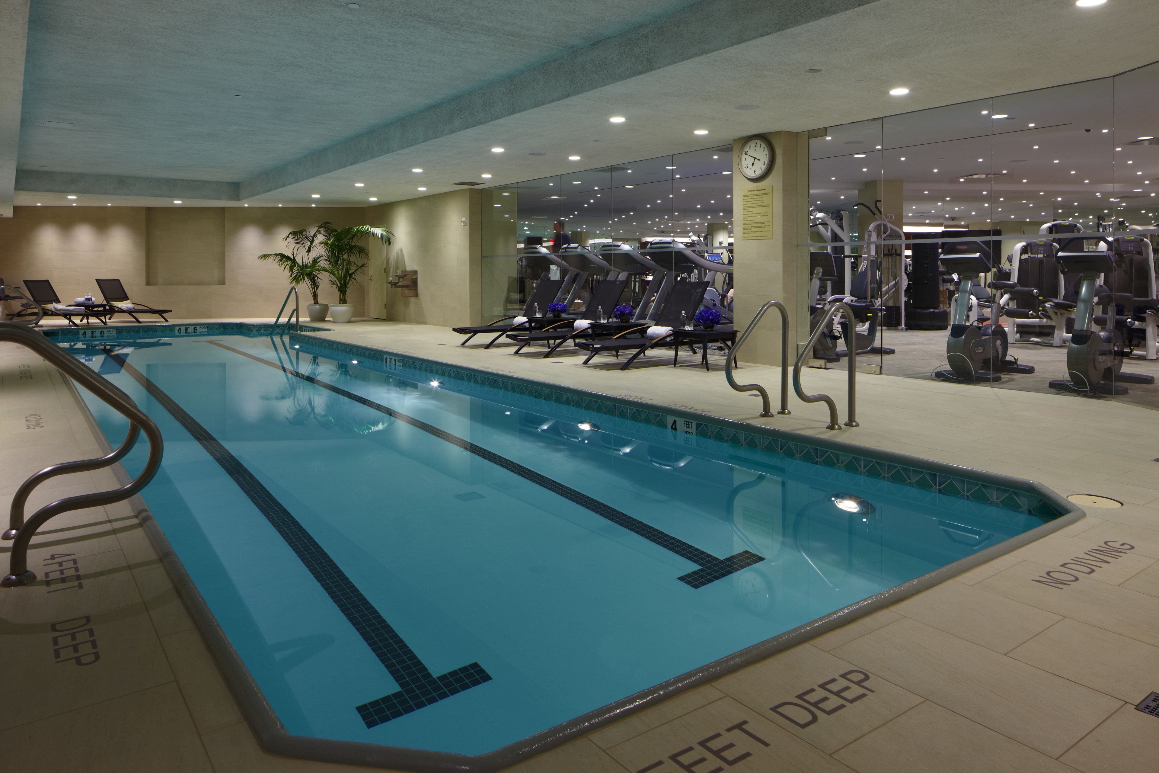 indoor pool, pool loungers