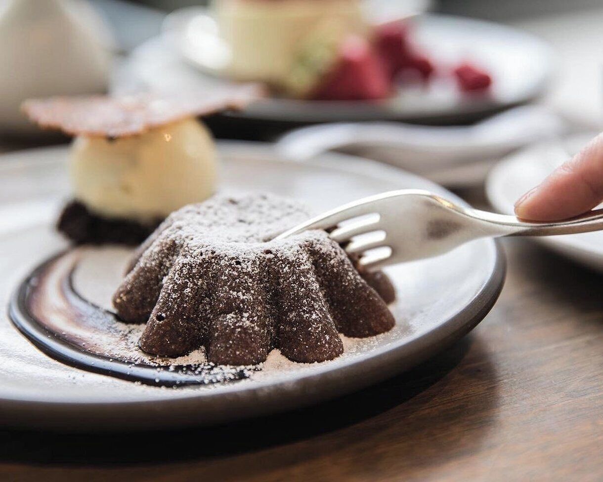 A dessert on a plate with a fork.