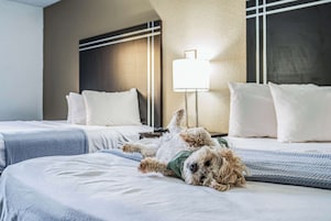 Room, 2 Queen Beds, Non Smoking (Pet Friendly) | Desk, laptop workspace, blackout drapes, iron/ironing board