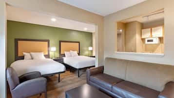 Luxe beddengoed, een bureau, een laptopwerkplek, gratis wifi