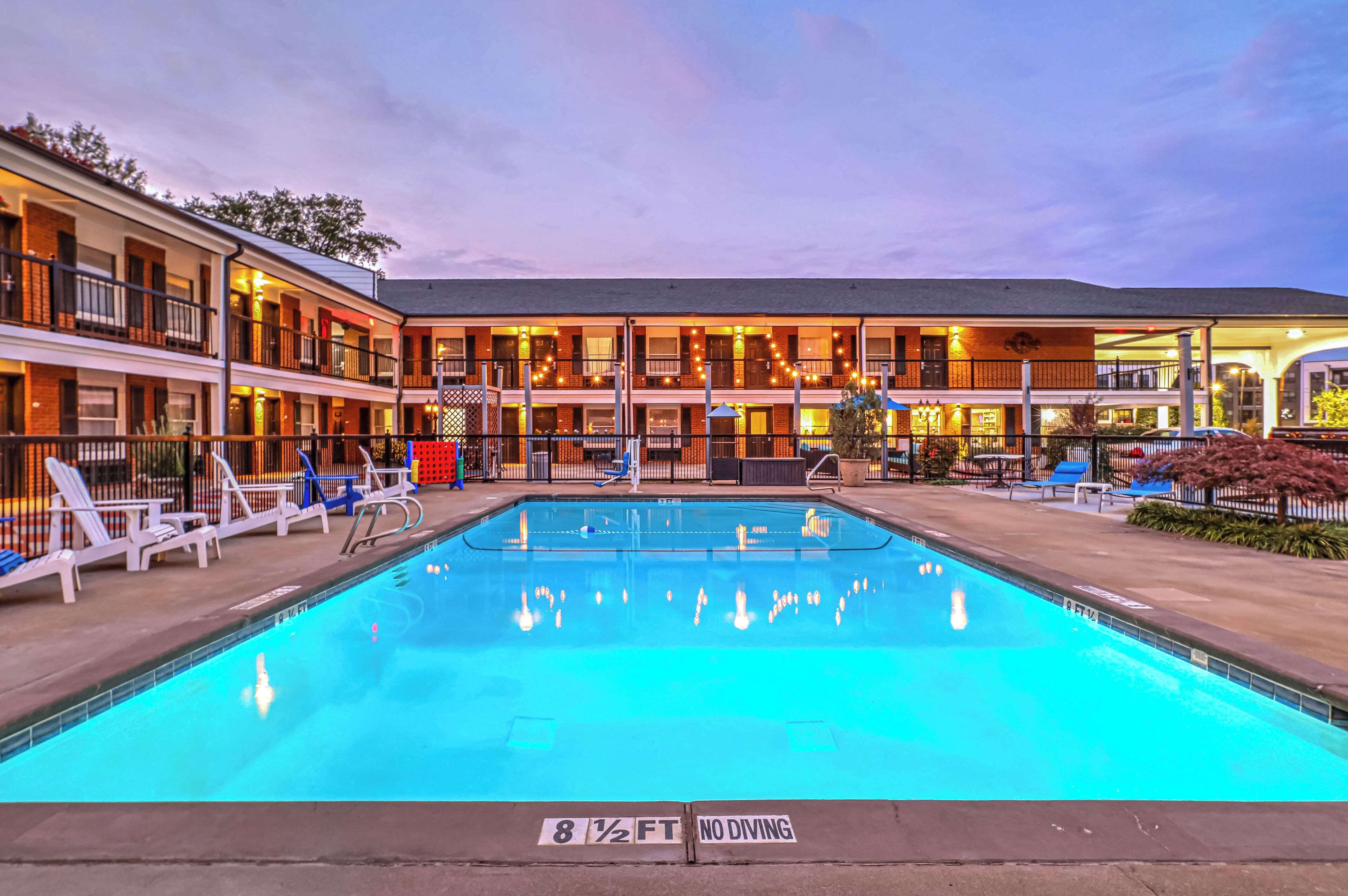 Seasonal outdoor pool, pool umbrellas, pool loungers