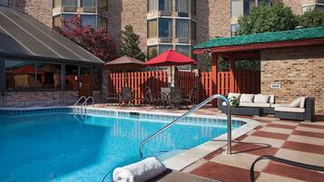 Indoor pool, outdoor pool, pool loungers