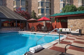 Indoor pool, outdoor pool, sun loungers