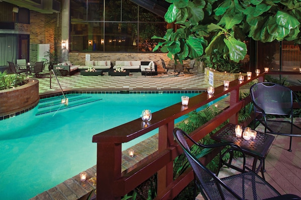 Indoor pool, outdoor pool, sun loungers