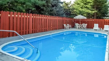 Outdoor pool, open 10:00 AM to 10 PM, sun loungers