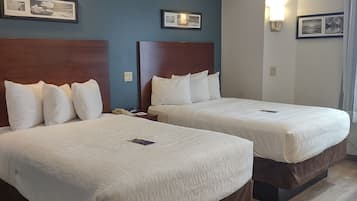 Room, 2 Double Beds, Non Smoking | Down comforters, desk, laptop workspace, blackout drapes