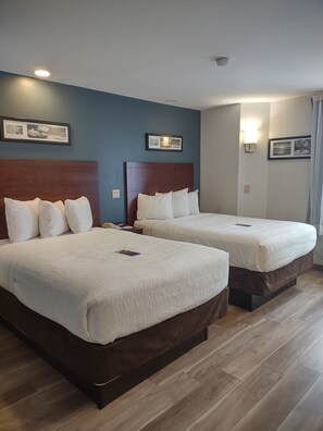 Room, 2 Double Beds, Non Smoking | Down comforters, desk, laptop workspace, blackout drapes