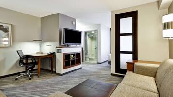 In-room safe, desk, laptop workspace, blackout curtains