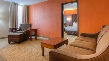 Pillowtop beds, desk, blackout drapes, iron/ironing board