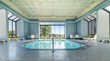 Indoor pool, open 10:00 AM to 10 PM, sun loungers