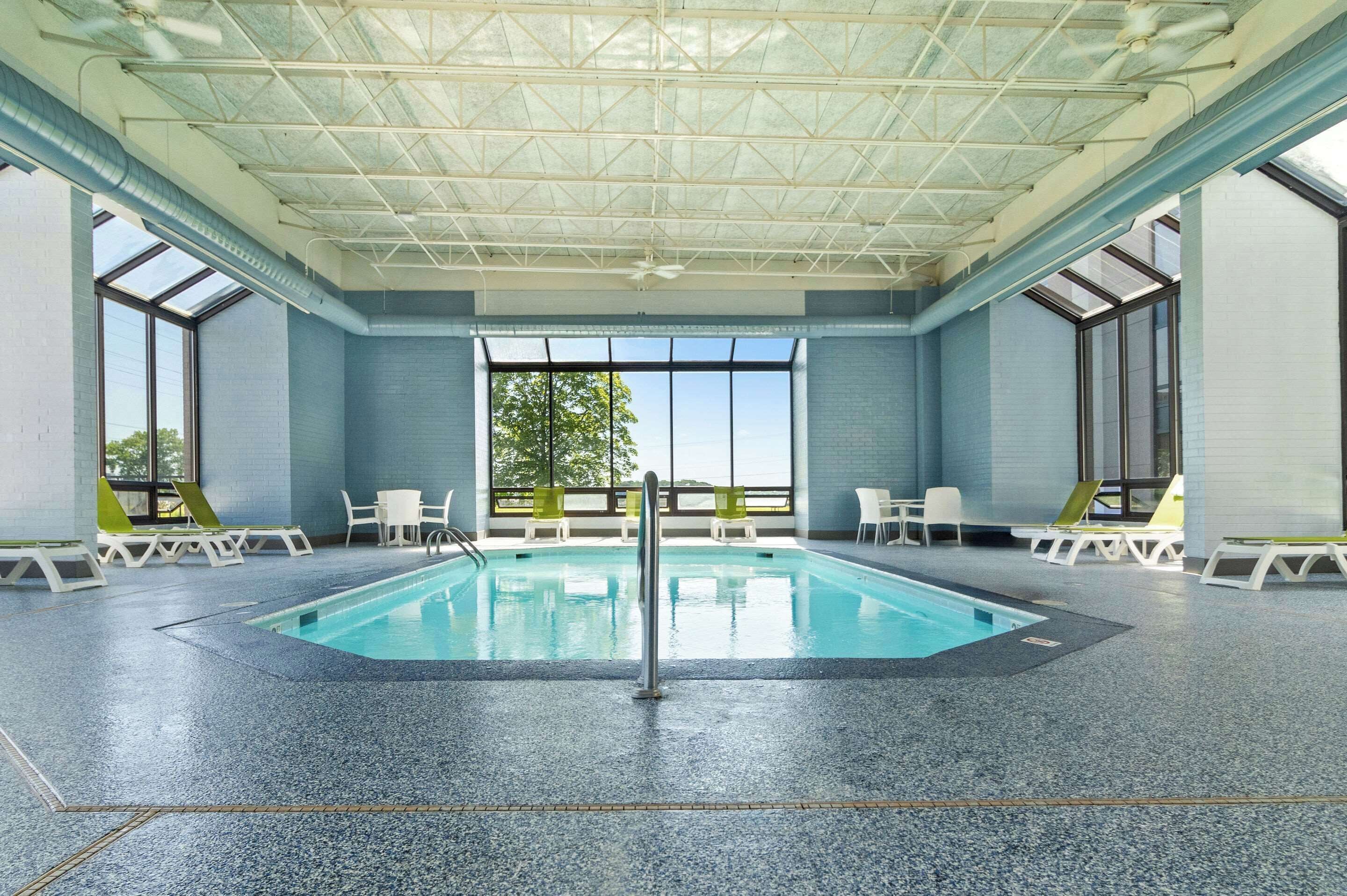 Indoor pool, open 10:00 AM to 10 PM, sun loungers