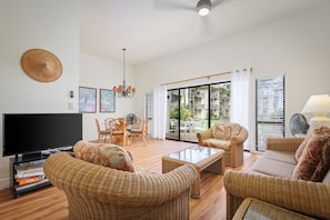 Condo, 1 Bedroom, Ocean View | Living area | 43-inch flat-screen TV with cable channels, TV, pay movies - Lae Nani Kauai (Kapaa)