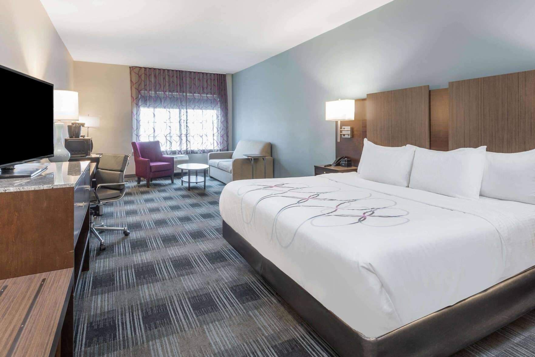 Hypo-allergenic bedding, pillow-top beds, desk, laptop workspace
