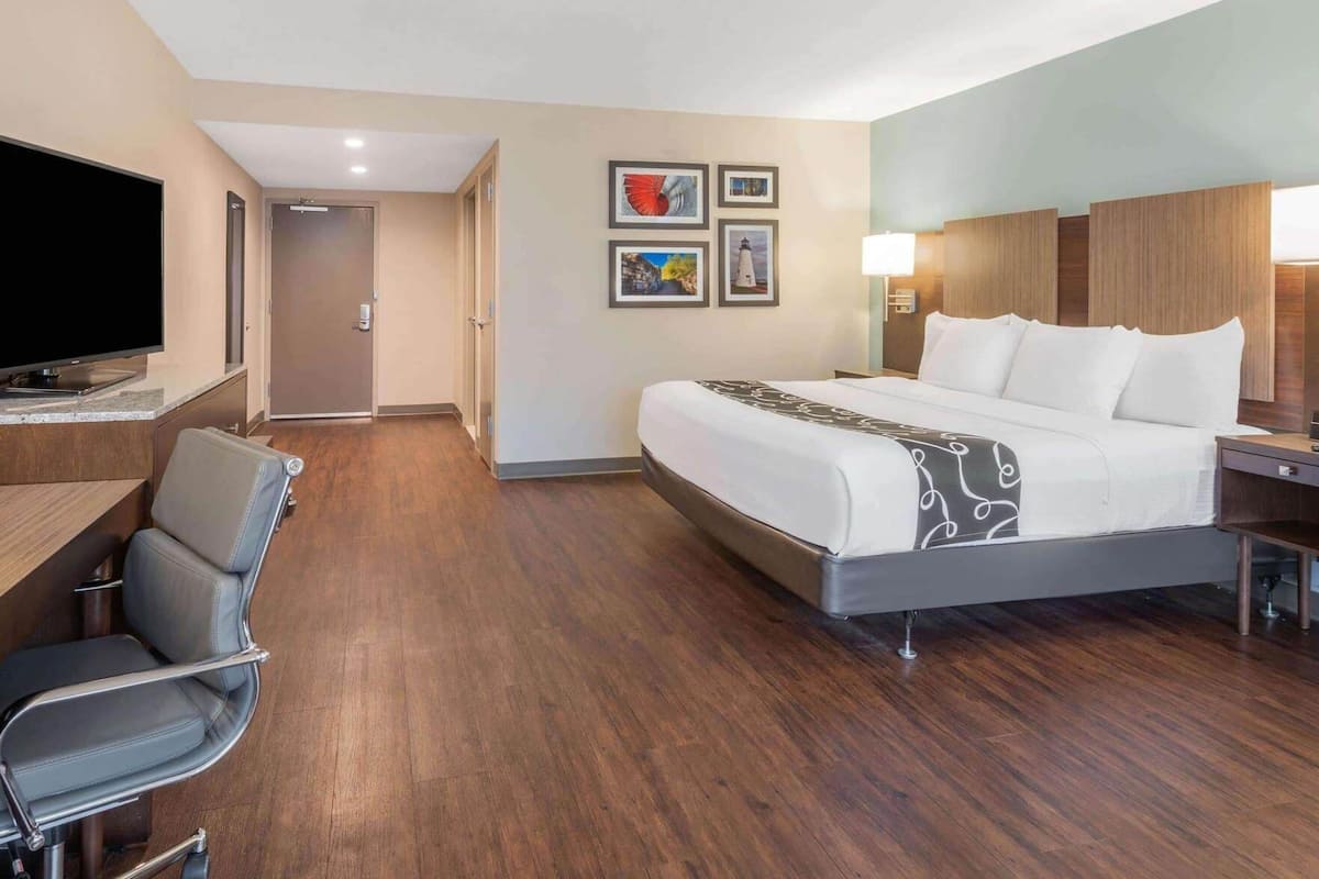 Hypo-allergenic bedding, pillow-top beds, desk, laptop workspace