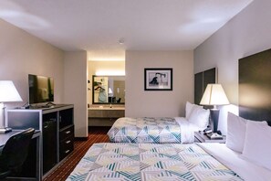 Individually furnished, desk, laptop workspace, blackout curtains