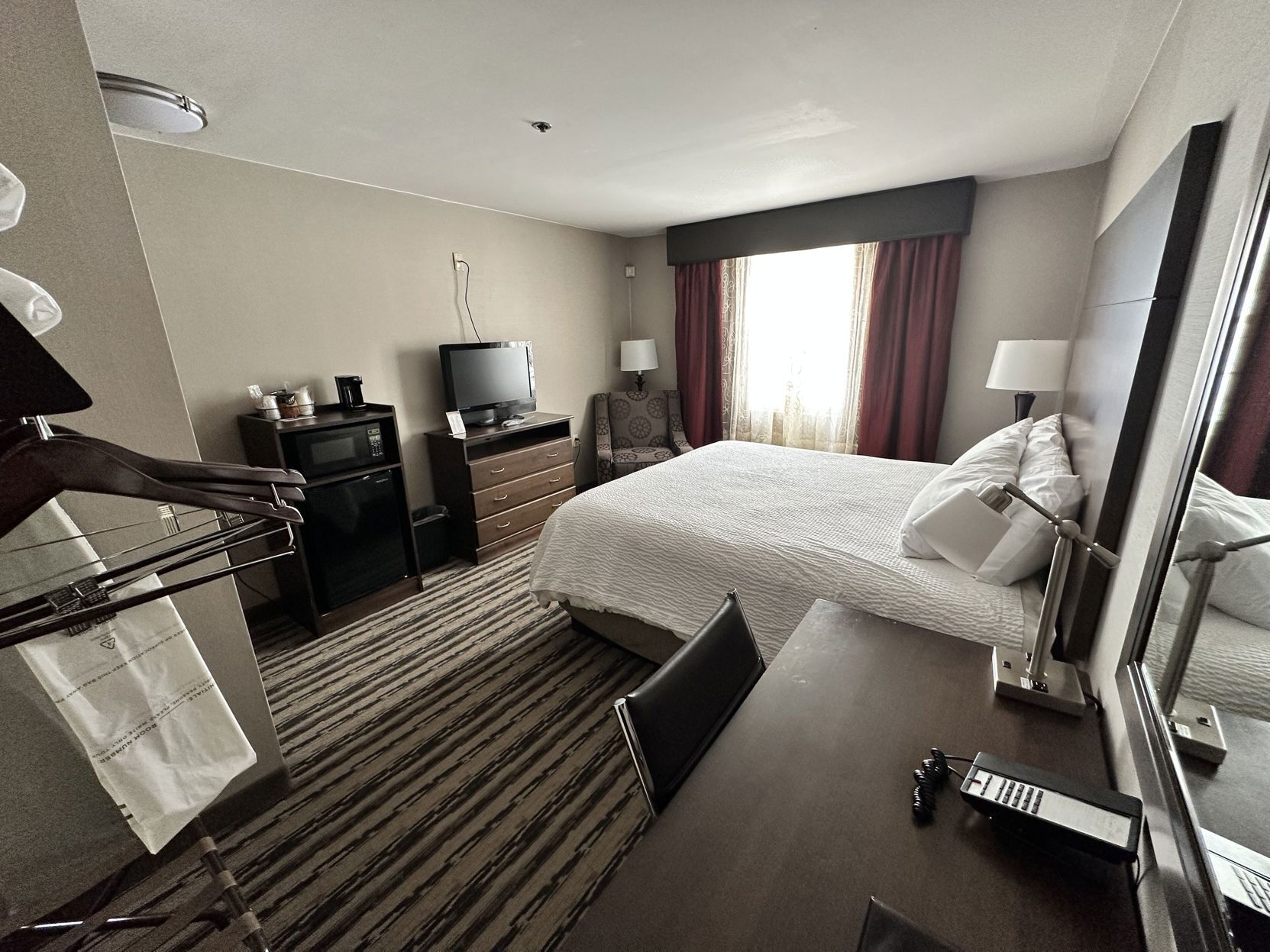 Desk, blackout curtains, free WiFi, bed sheets