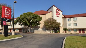 A Red Roof Inn with a clear sky, a large tree in front, and a well-maintained lawn. - Red Roof Inn San Antonio - Airport (San Antonio)