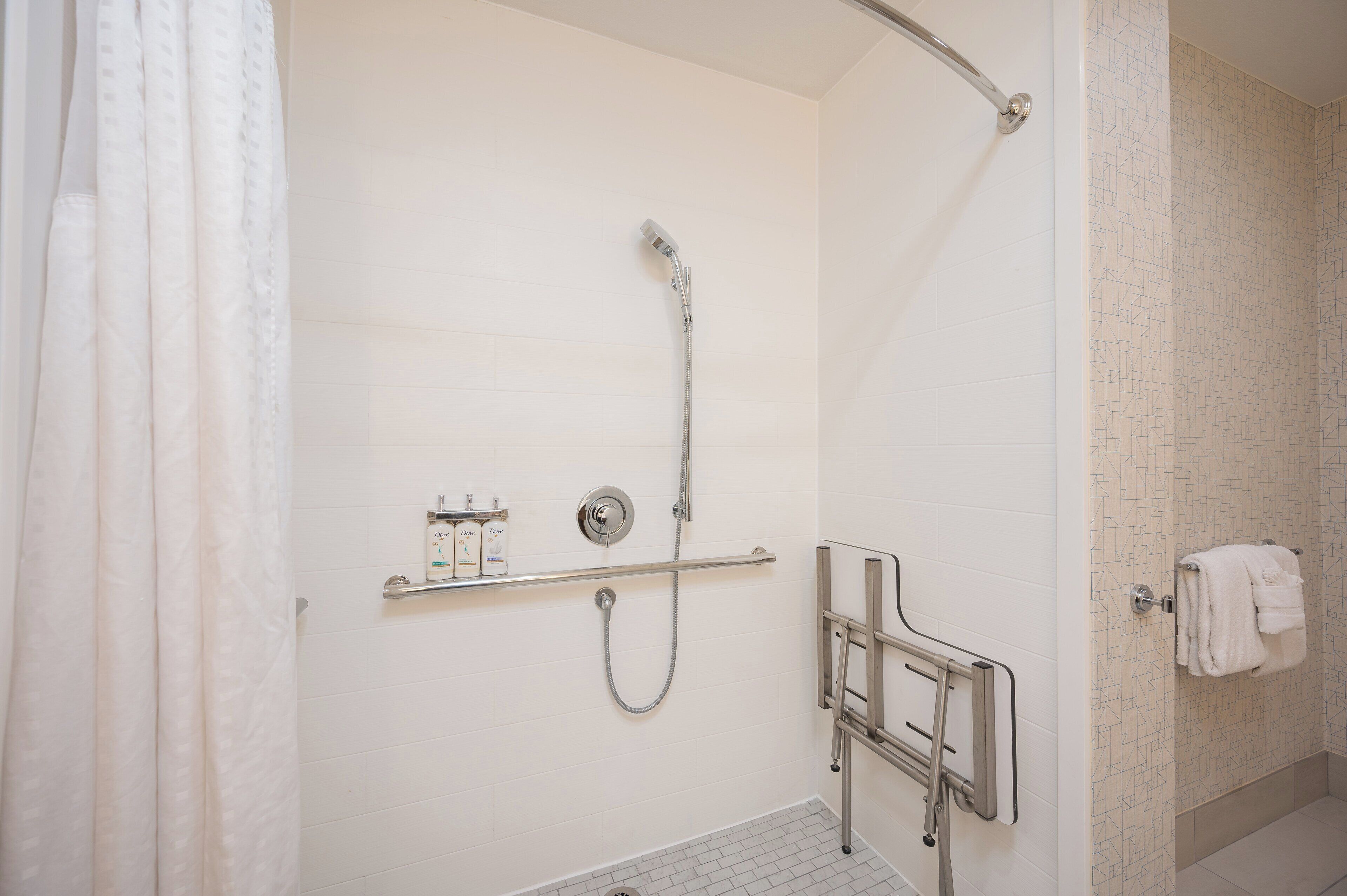Standard Room, 2 Queen Beds, Roll-in Shower (Mobility Accessible) | Bathroom | Free toiletries, hair dryer, towels