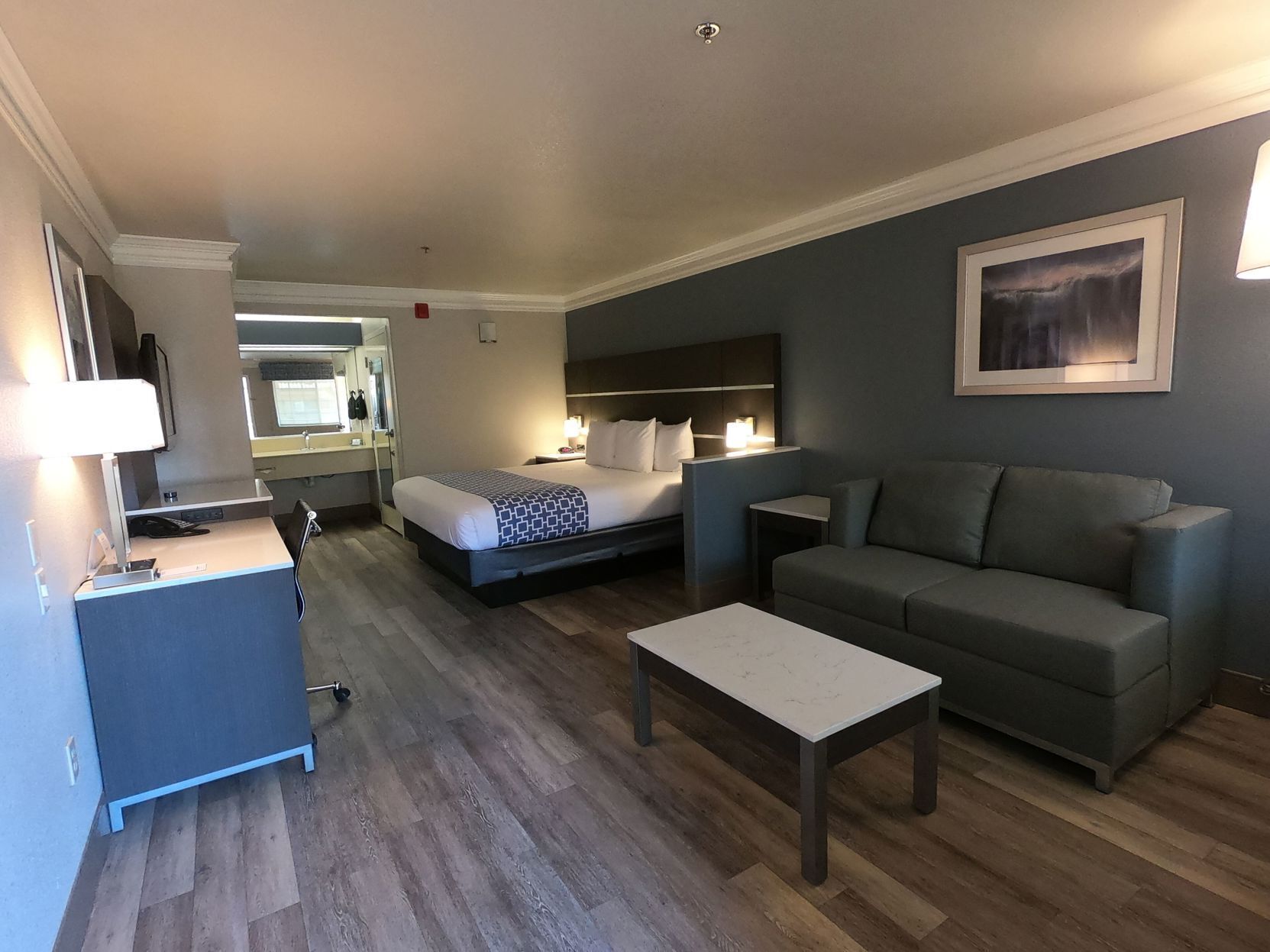 Desk, blackout curtains, iron/ironing board, free WiFi