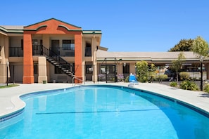 Outdoor pool, pool loungers