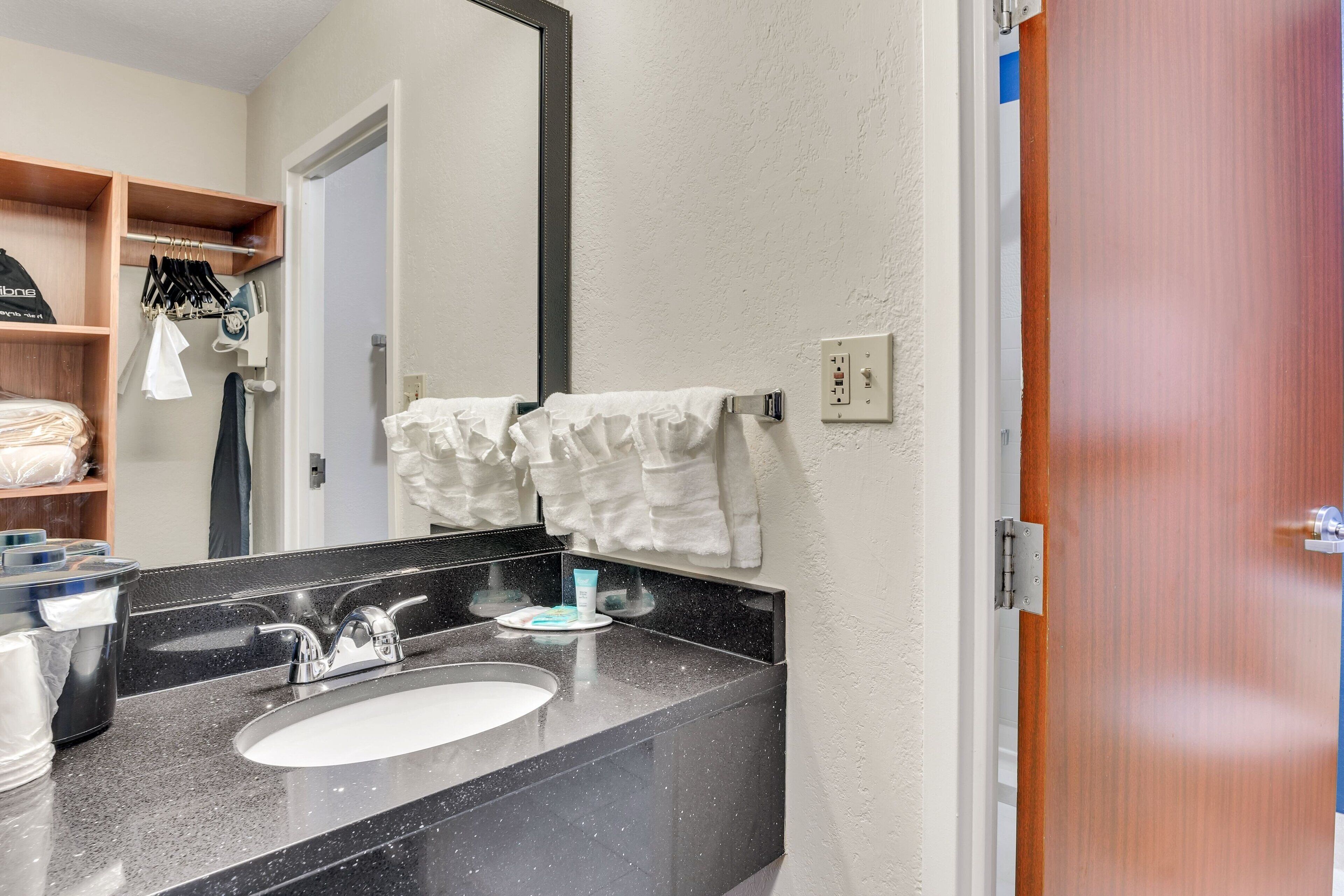 free toiletries, hair dryer, towels