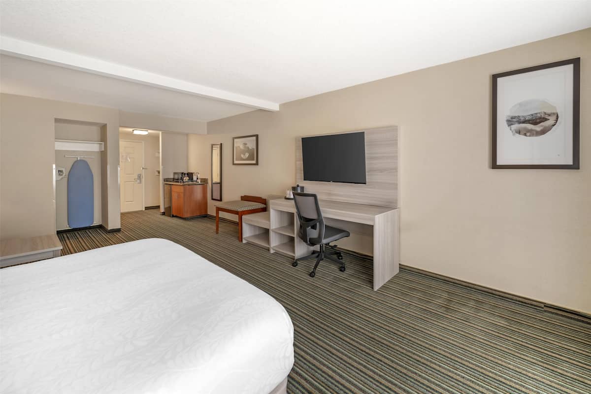 1 bedroom, laptop workspace, blackout curtains, iron/ironing board