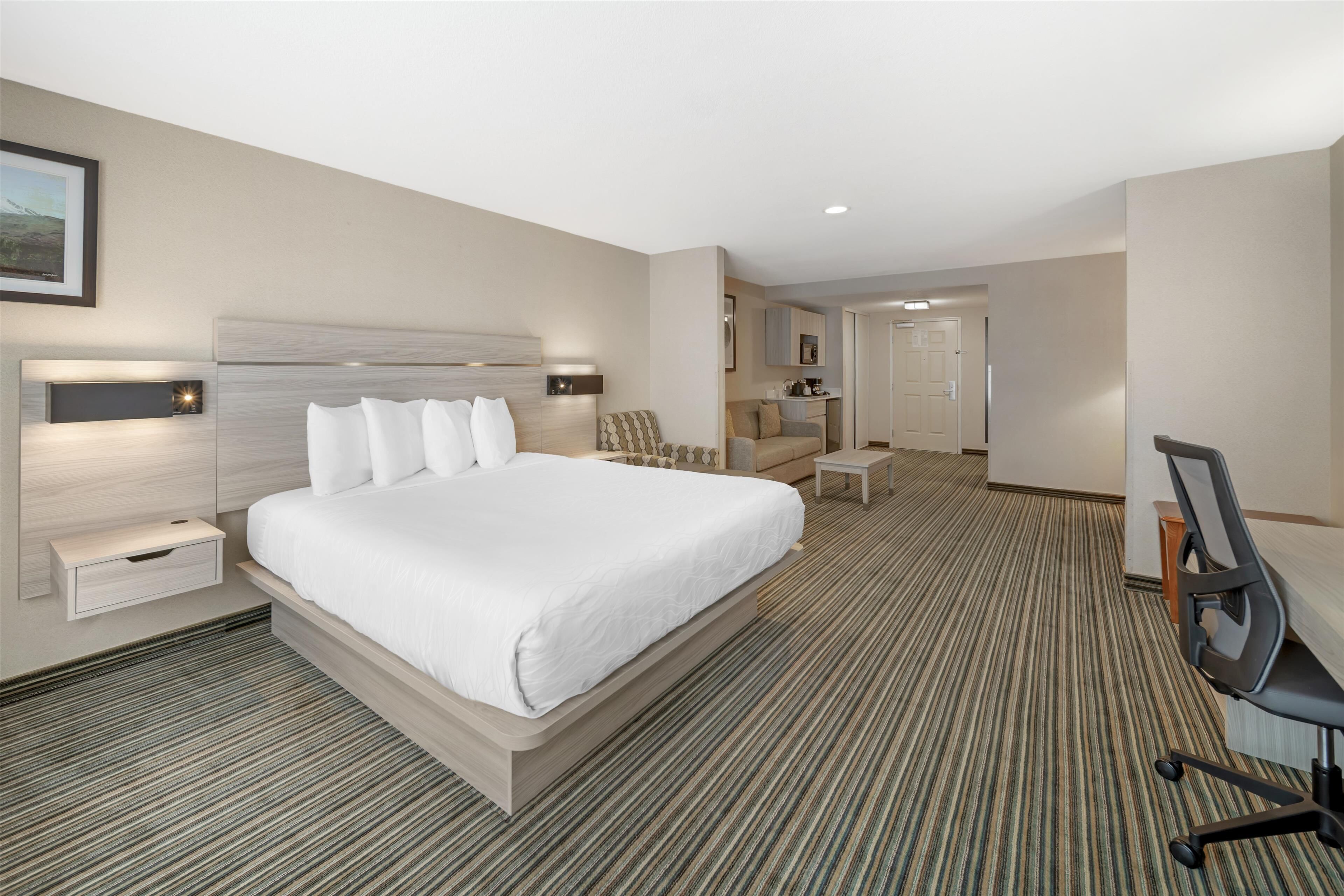 Suite, 1 King Bed, Non Smoking, Refrigerator &amp; Microwave (with Single Sofabed) | Laptop workspace, blackout drapes, iron/ironing board