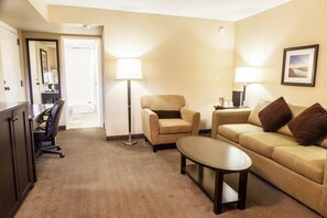 In-room safe, desk, laptop workspace, blackout curtains