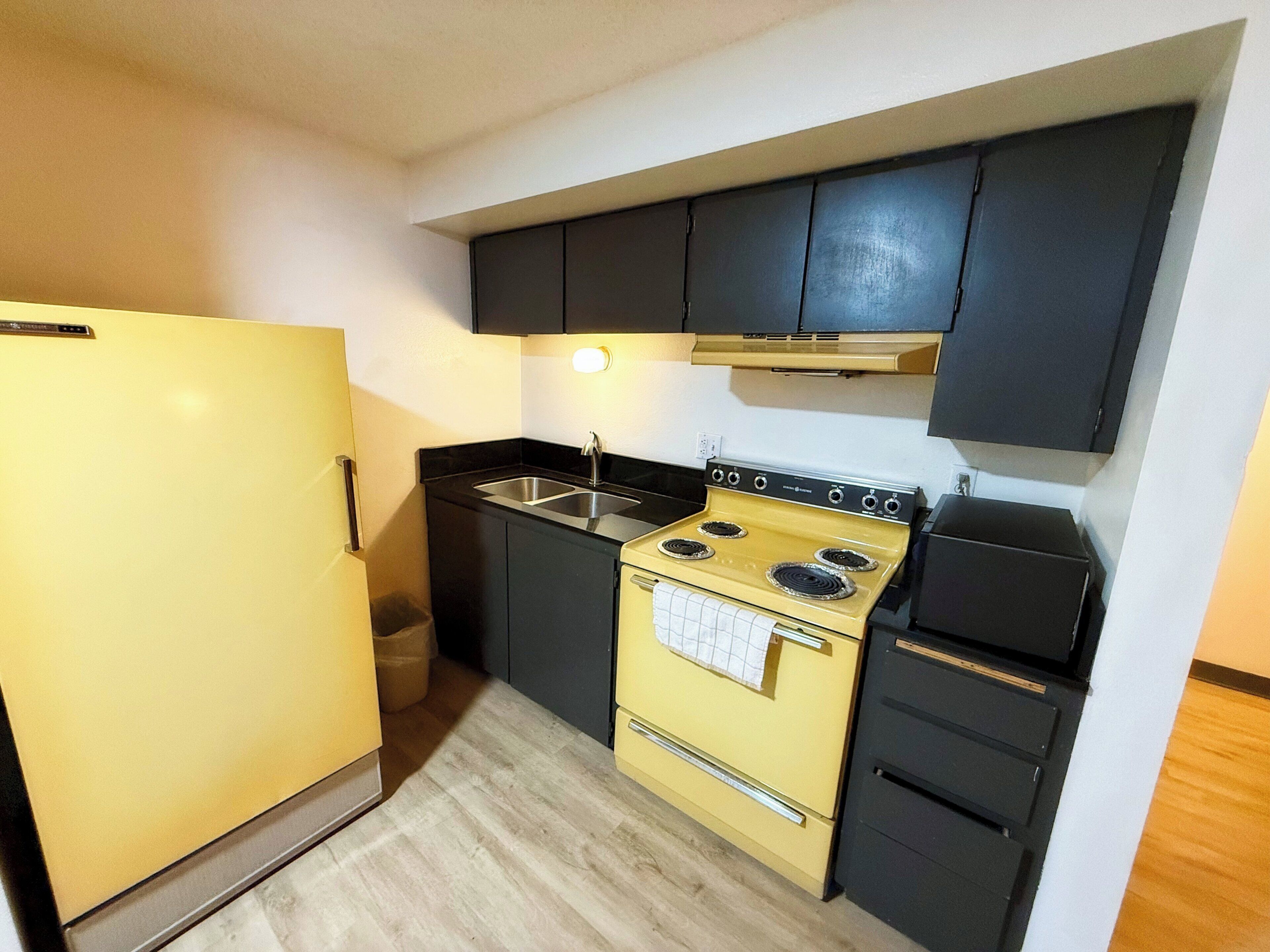 Premium Room, 2 Double Beds, Kitchenette | Private kitchen | Microwave, stovetop, dining tables