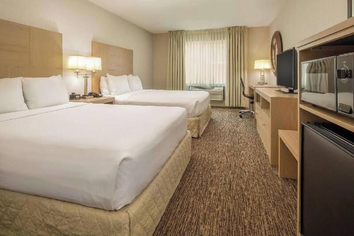 Premium bedding, down comforters, desk, laptop workspace