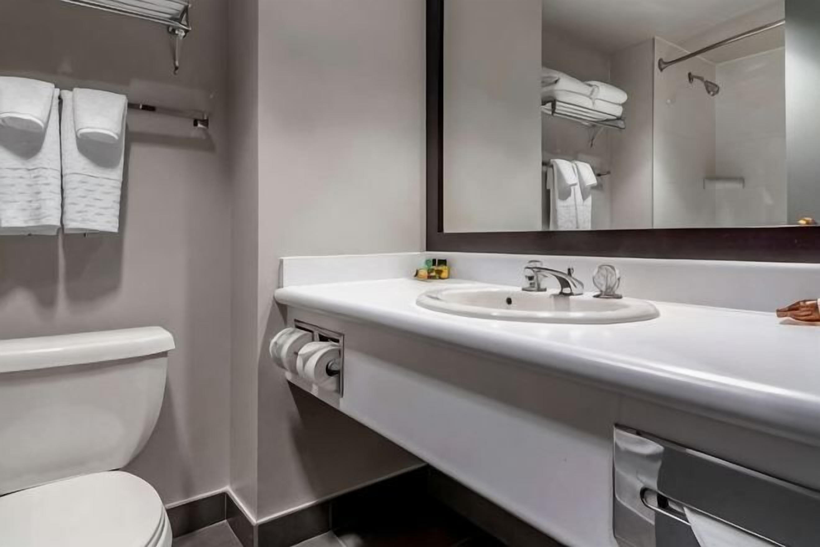Eco-friendly toiletries, hair dryer, towels, soap