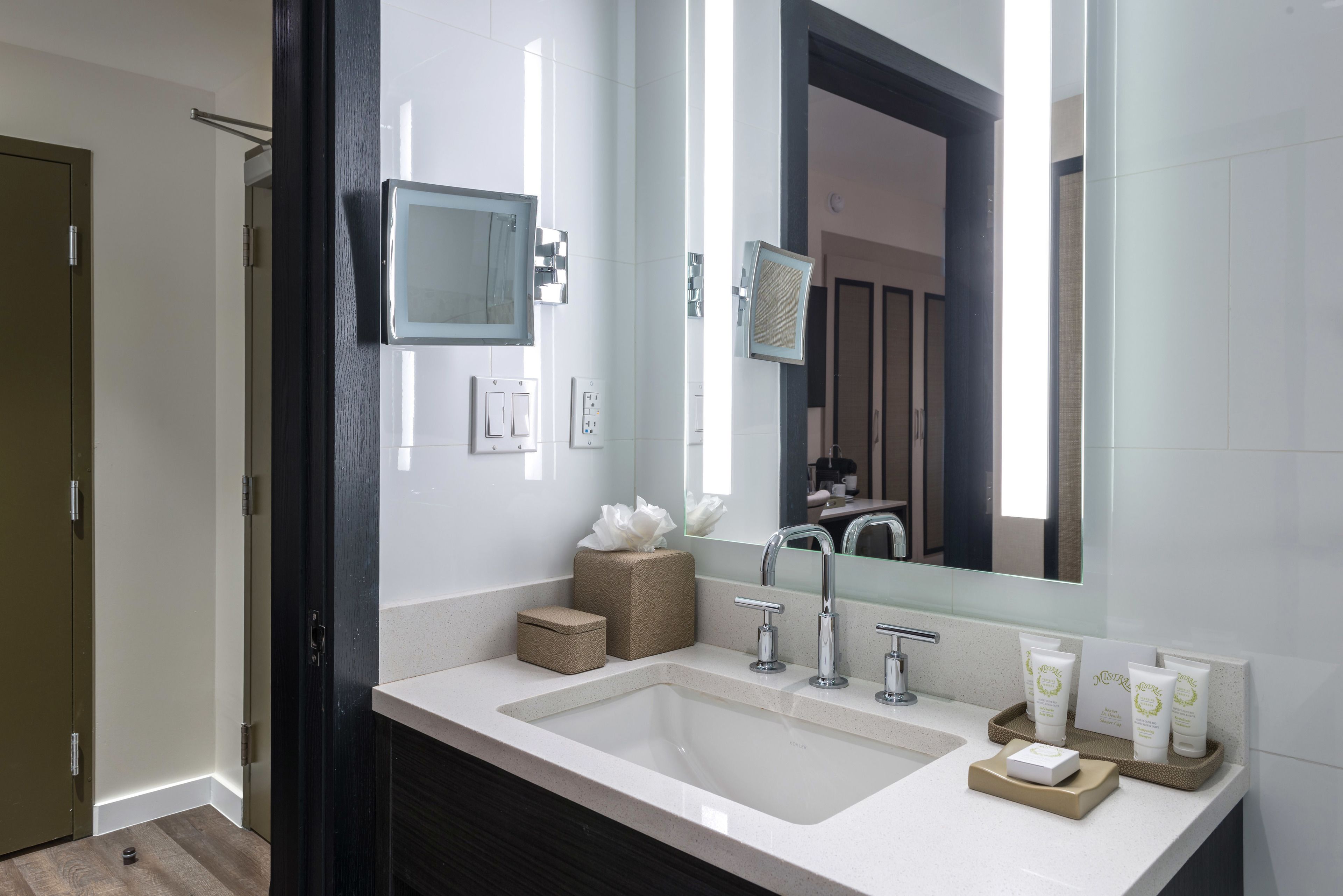 shower, rainfall showerhead, designer toiletries, hair dryer