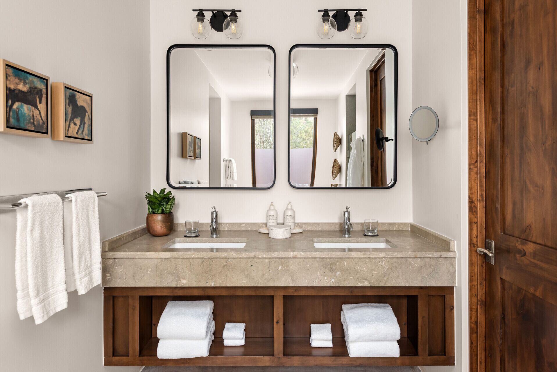 separate bathtub and shower, deep-soaking bathtub, rainfall showerhead