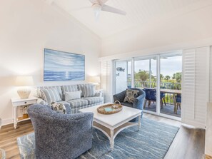 Three Bedroom Beach Villa Premier | Living area | 40-inch TV with cable channels