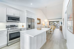 Two Bedroom Marina Villa Deluxe | Private kitchen | Coffee/tea maker, full-size fridge, microwave, oven - South Seas (Captiva)