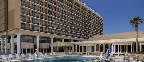 Outdoor pool, open 6 AM to 10:00 PM, free pool cabanas, pool loungers