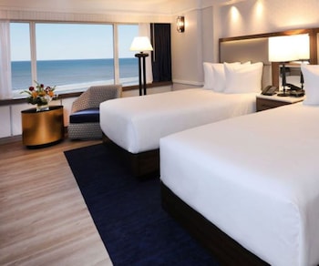 Hotel amenities such as safe, desk and work area at Ballys Atlantic City Hotel & Casino