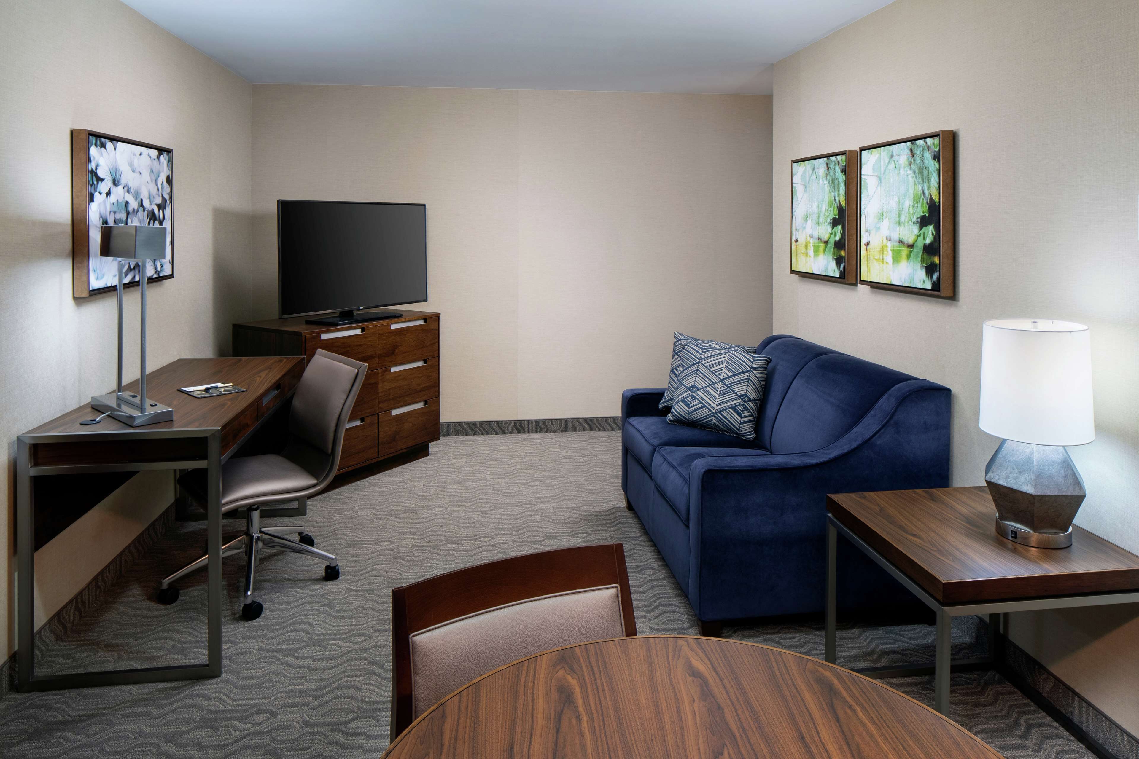 no window suite | premium bedding, pillow-top beds, desk, laptop workspace