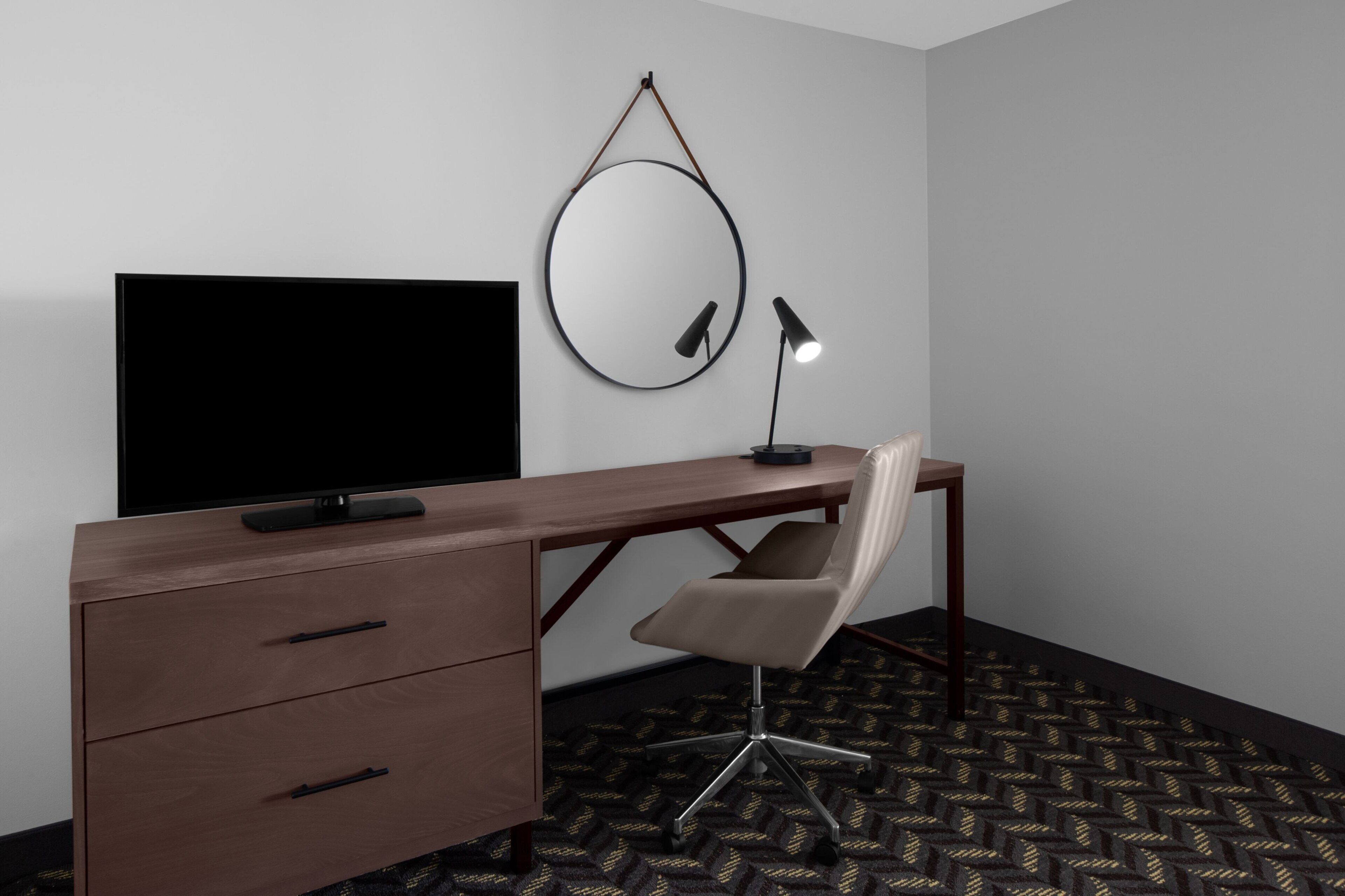 desk, laptop workspace, blackout curtains, soundproofing