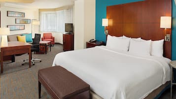 1 bedroom, desk, laptop workspace, blackout curtains