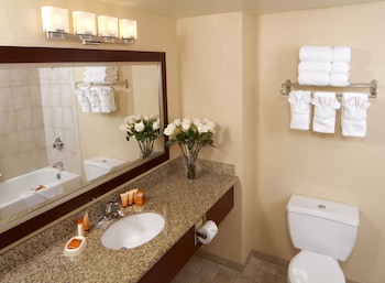 Combined shower/tub, free toiletries, hair dryer, towels at Boulder Station Hotel and Casino